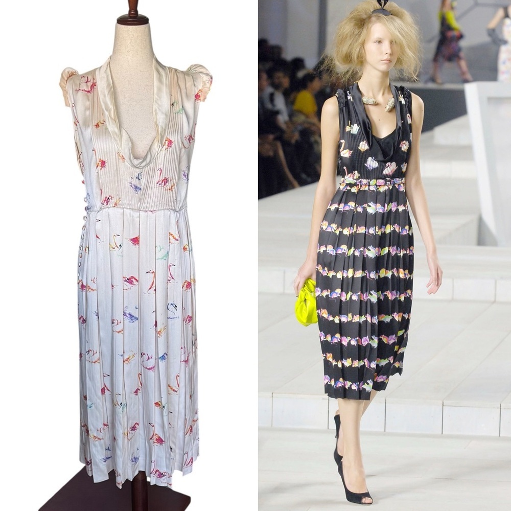 Vintage Marc Jacobs Collection Spring 2008 Silk Swan Dress Size 2